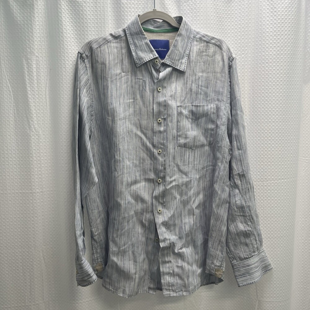 Tommy Bahama Men’s‎ 100% Linen Blue Stripe Button Front Shirt Large